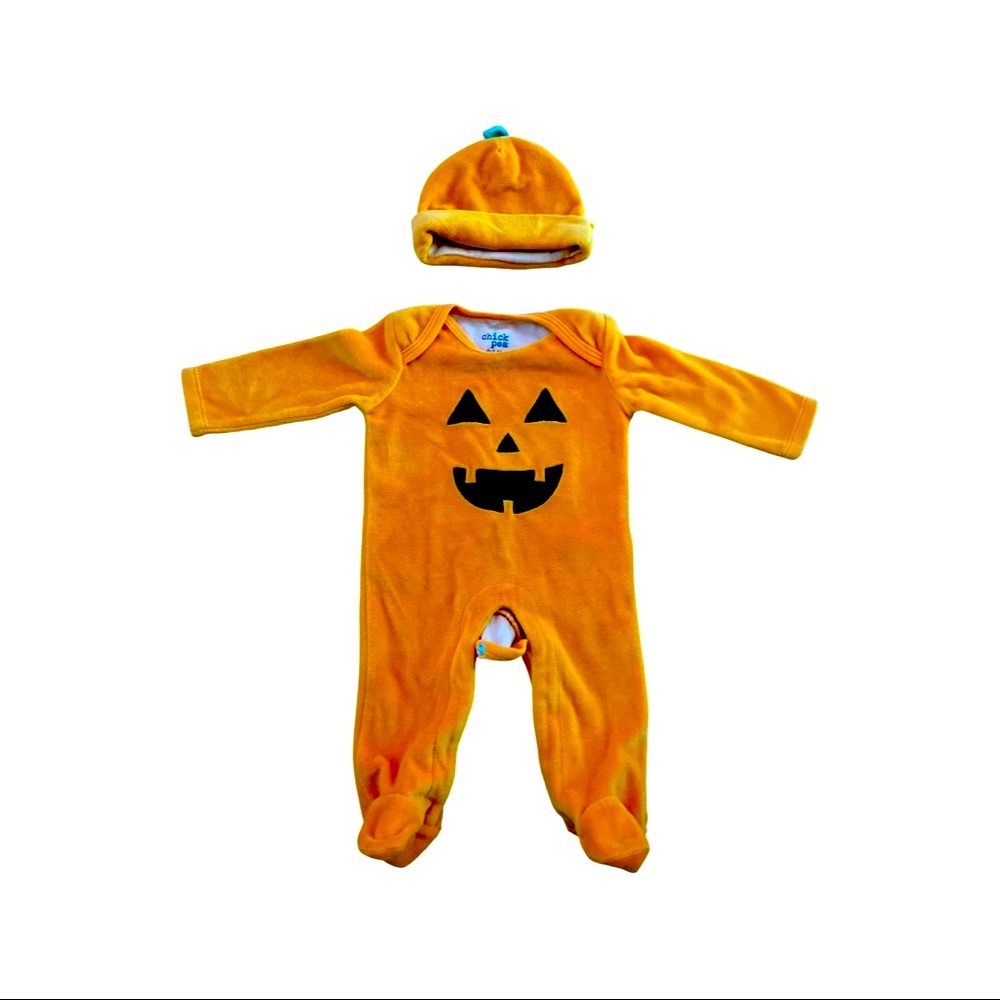 Chick Pea 0-3 Months Pumpkin Onesie & Hat Halloween